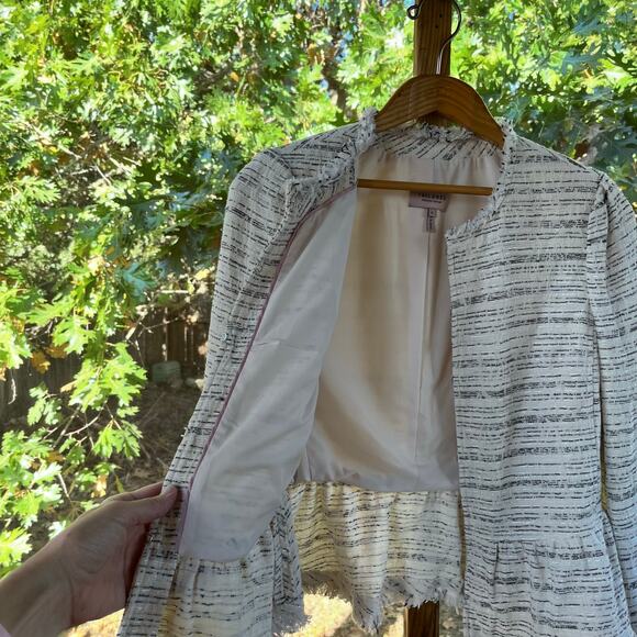 Rebecca Taylor Women's White And Black Tweed Peplum Jacket Size 8 - Picture 3 of 9